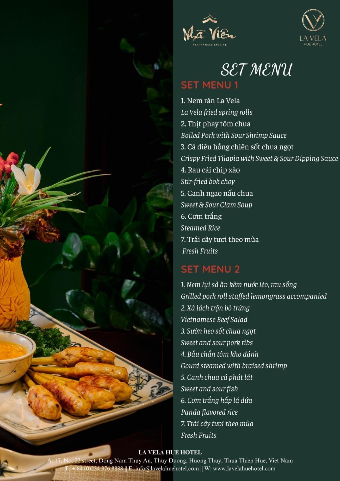 La Vela Hue Hotel Ngoại thất bức ảnh Menu